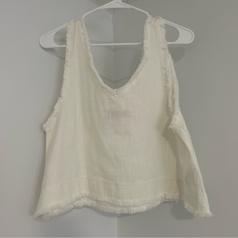 Urban Outfitters Ivory Fringed Cropped Tank